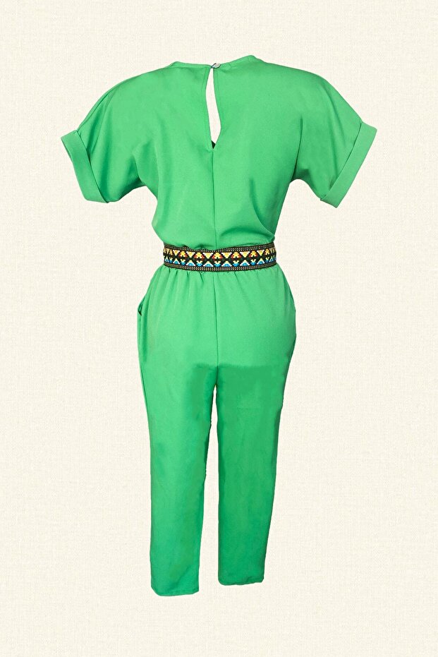 Renkli Işlemeli Yeşil Tulum - 3