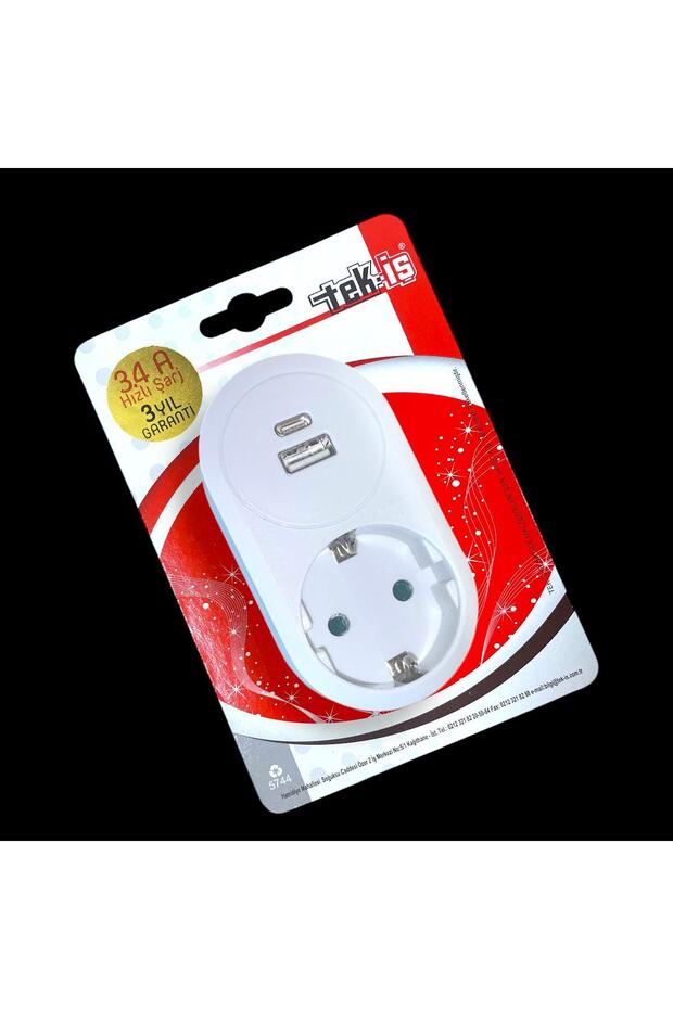 Tek-iş Duvar Tipi Priz Adaptörü | Usb Type-c Çıkışlı, 3.4a Hızlı Akıllı Şarj Özellikli - 6