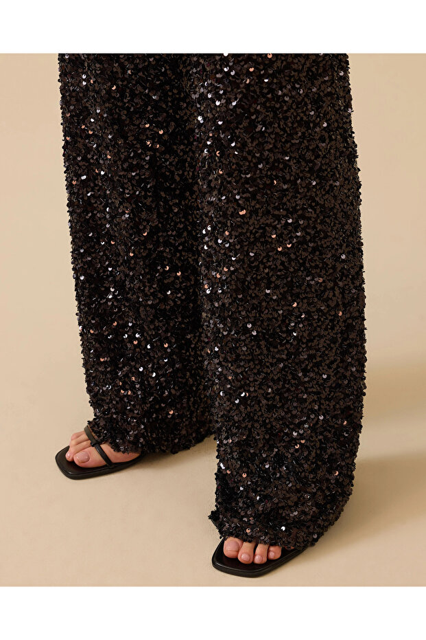 Payet İşlemeli Bol Paça Pantolon - 5