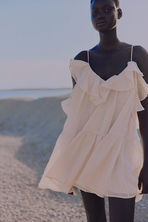 Farbalalı Rami Elbise - 1