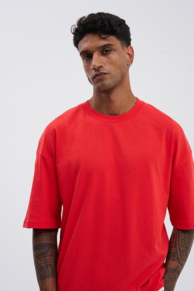 Erkek Basic Super Pamuklu Oversize Nar Tişört - 4