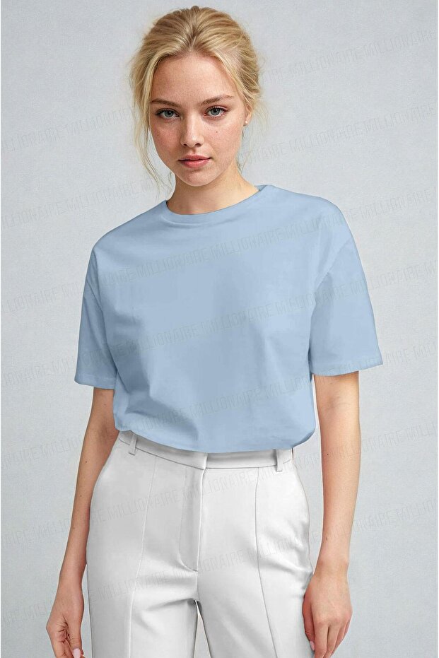 Women's Baby Blue Breathable Crew Neck Regular Fit Regular Cut Unprinted Basic T-Shirt