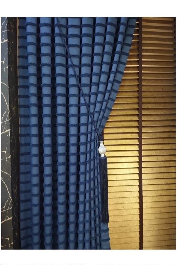 Püsküllü Fon Lacivert Keten 1X3 Sık Pile Toplu Braçol Bağlama İpi Hediye (TEK KANAT) - 5