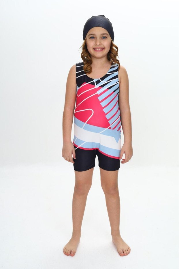 5-16 Years Old Girls' Swimsuit with Swimming Shorts - Girls' Bonnet Swimsuit