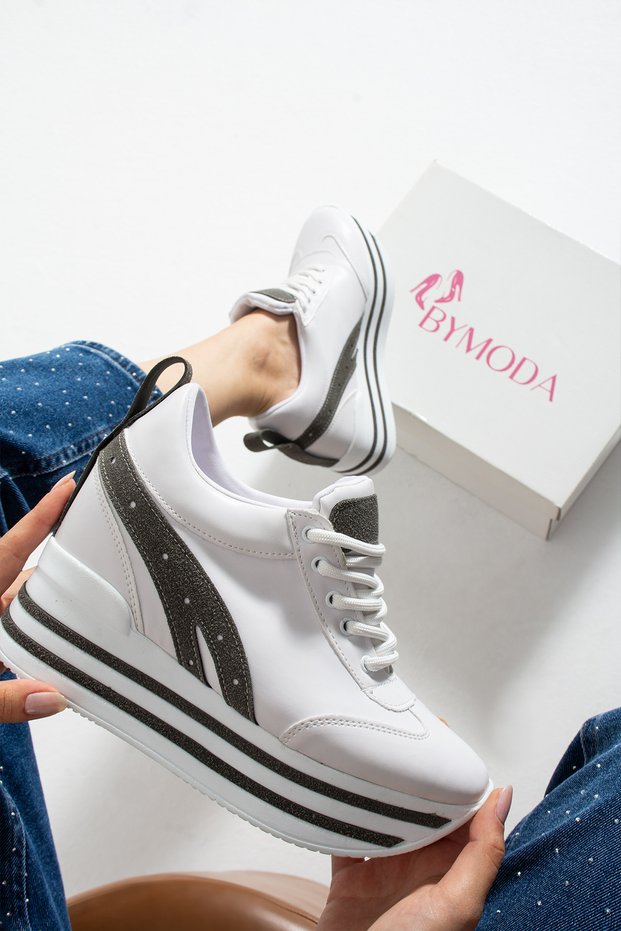 New Season White Back Hidden Wedge Heeled Sports Shoes Total Height 10 cm