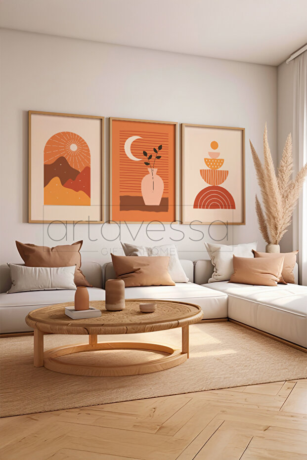 3 Piece Real Raw Wood Framed Painting Set - Model 11