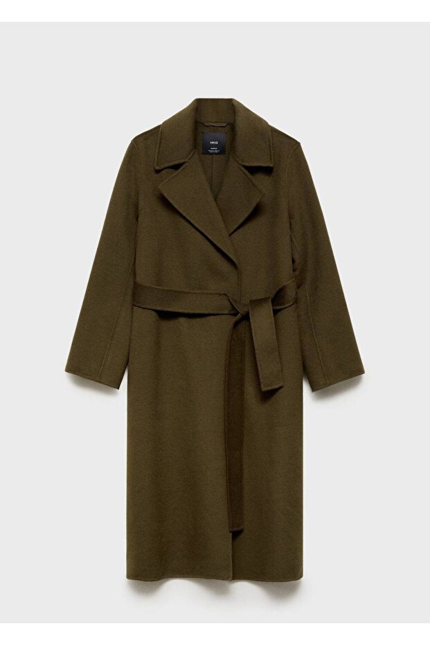 Ręcznie robiony długi płaszcz z paskiem - 3