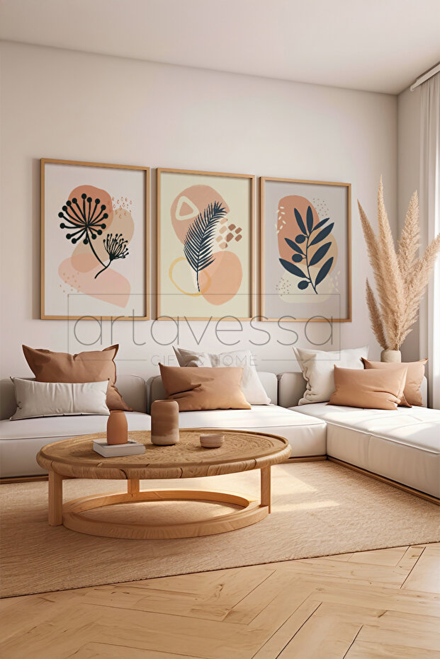 3 Piece Real Raw Wood Framed Painting Set - Model 15