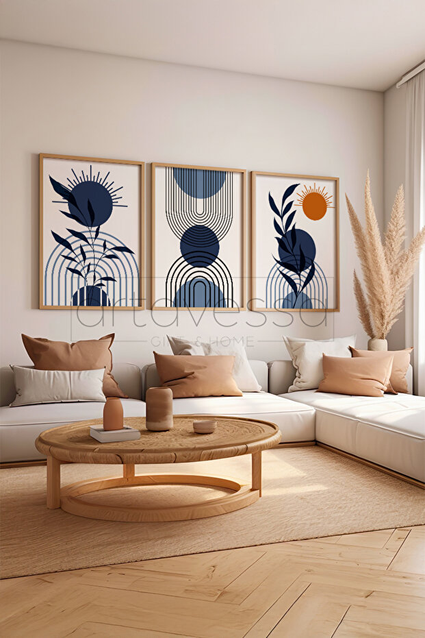 طقم لوحات بإطار خشبي خام حقيقي مكون من 3 قطع - موديل 17