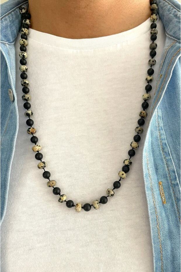 Dalmaçyalı Jasper & 6 Mm Mat Onix Doğaltaş Unisex Kolye - 2