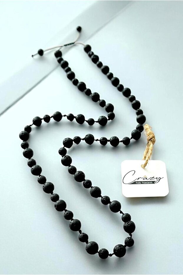 6&8 mm Genuine Lava Natural Stone Long Unisex Necklace (70-80 cm)
