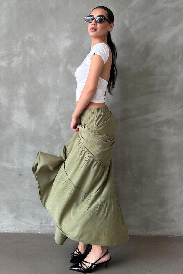 Yeşil Basic Uzun Pileli Etek SH159 - 6