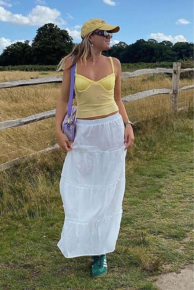 White Basic Long Pleated Skirt Sh159 - 8