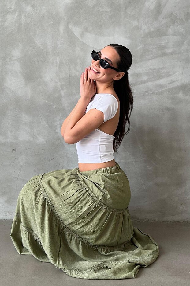 Yeşil Basic Uzun Pileli Etek SH159 - 7