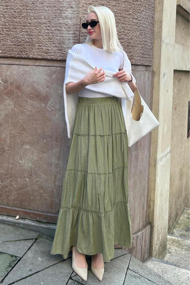 Yeşil Basic Uzun Pileli Etek SH159 - 2