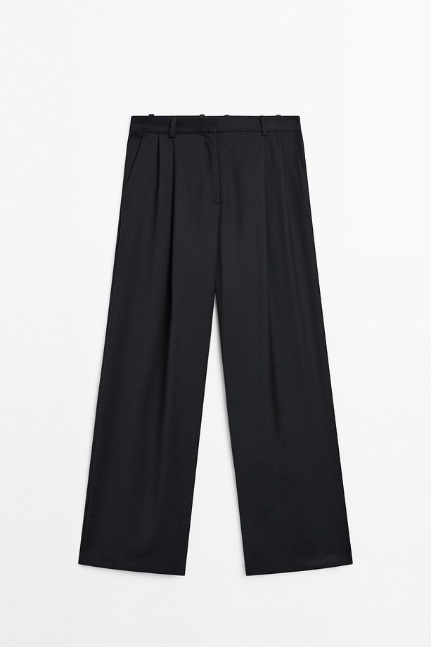 %100 serin yün geniş paça pantolon - 5