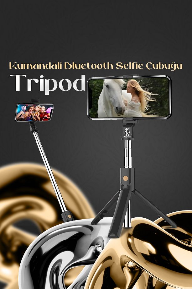 Üstün Kalite Selfie Kumandalı Bluetooth Selfie Çubuğu Tripod Ayaklı - 3