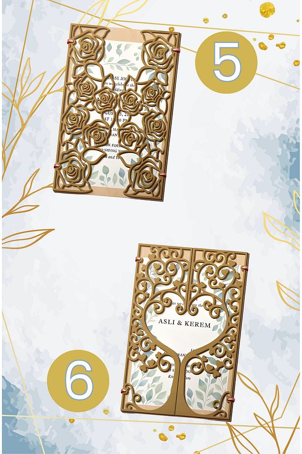 10’lu Ahşap Düğün Davetiyesi Çerçevesi | 15x20cm | 10 Farklı Desen | Nikah Hatırası Çerçeve - 6