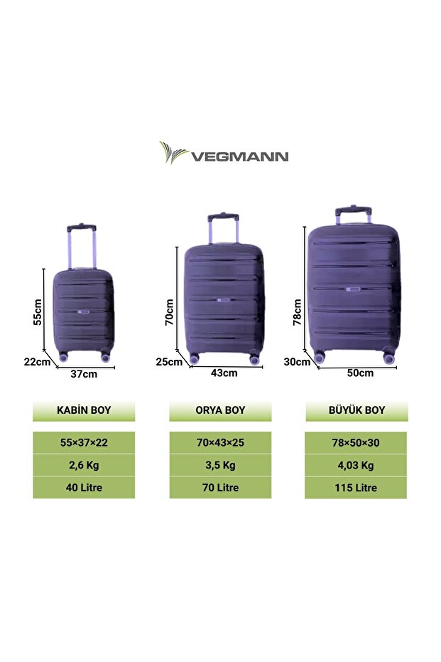 Polipropilen (PP) Atlas Lacivert Büyük Boy Valiz - 5