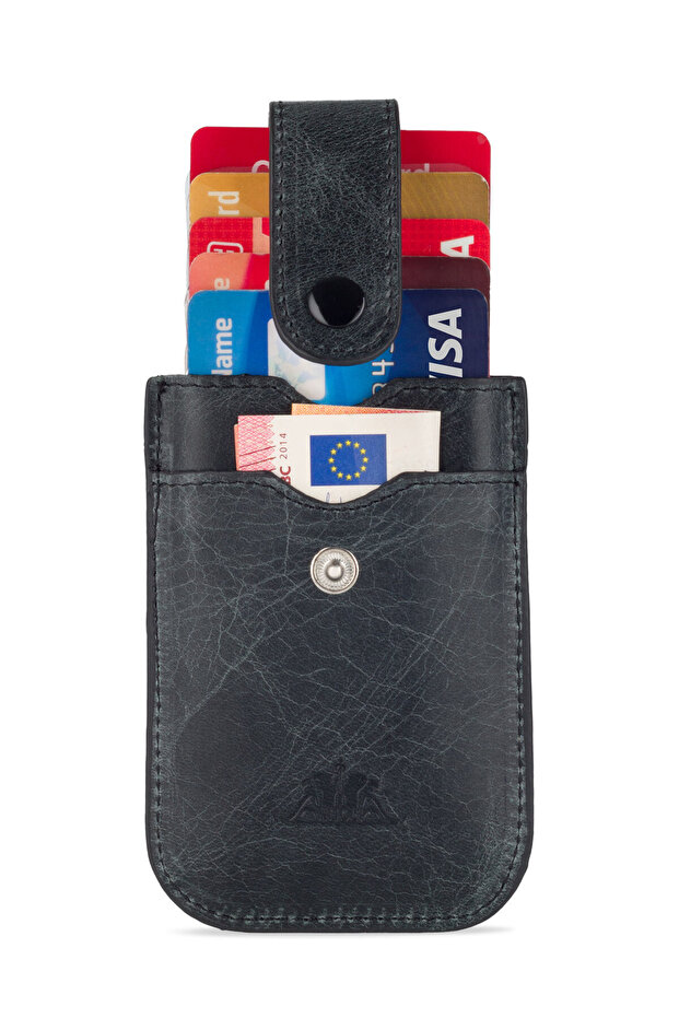 Men's Indigo 7 Card Holder 100% Genuine Crazy Leather Pull Thin Upright Credit Card Holder Wallet Luxury
