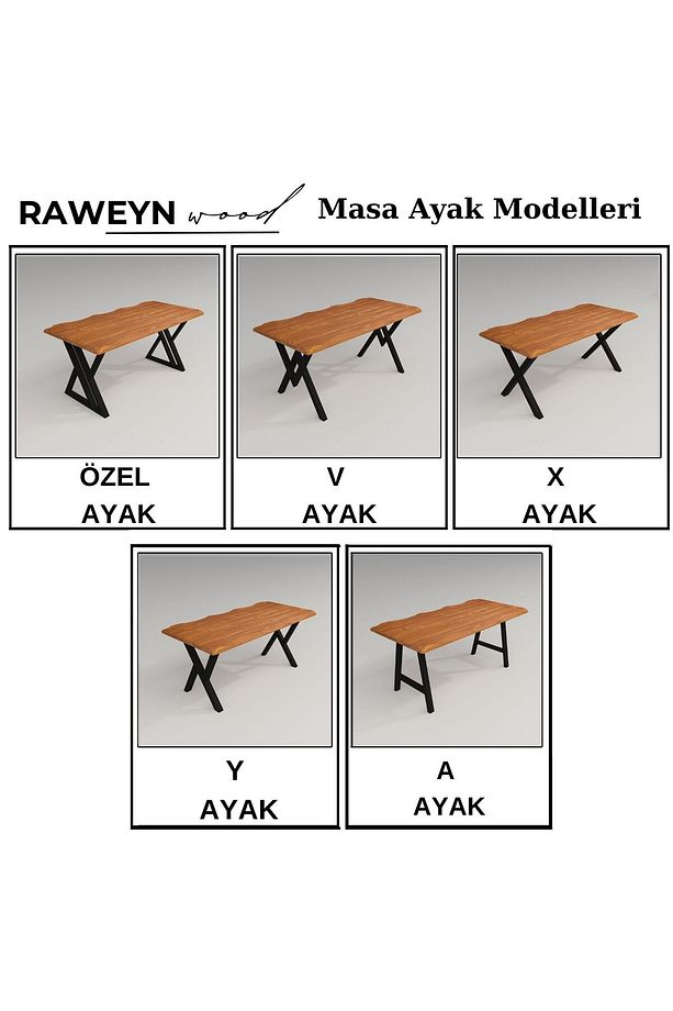 Raweyn Masif Ağaç Yemek Masası 60cmx120cmx76cm- Acık Ceviz- V Ayak - 6