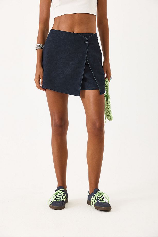 Jessica Dark Blue Jean Şort Etek - DARK BLUE - 7
