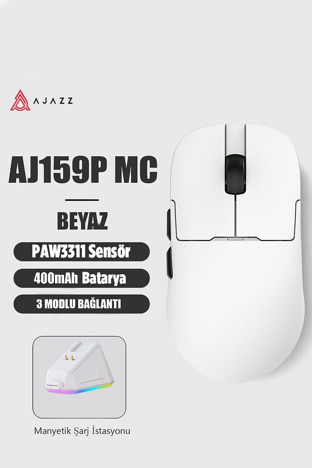 AJ159P MC 3 Modlu 1000Hz 12.000 DPI Manyetik Şarj İstasyonlu PAW 3311 Optik Sensör Gaming Mouse - 1