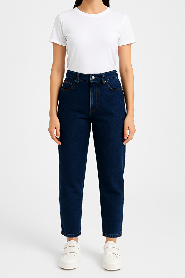 Yasmina Dark Blue High Waist Lycra Comfortable Mom Jeans Boyfriend