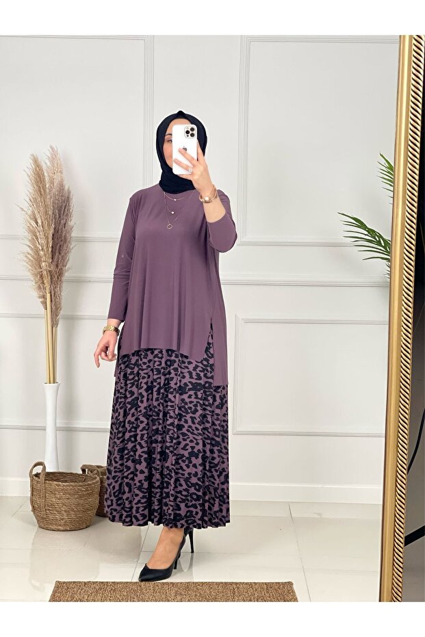 Leopard Patterned Sandy Skirt Suit - 2