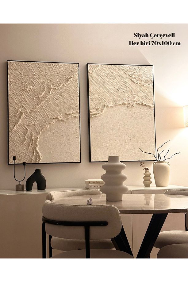 Dokulu Tablo 3 Boyutlu Tablo Alçı Tablo İskandinav Tablo Minimalist Tablo El Yapımı Tablo Doku Sanat - 2