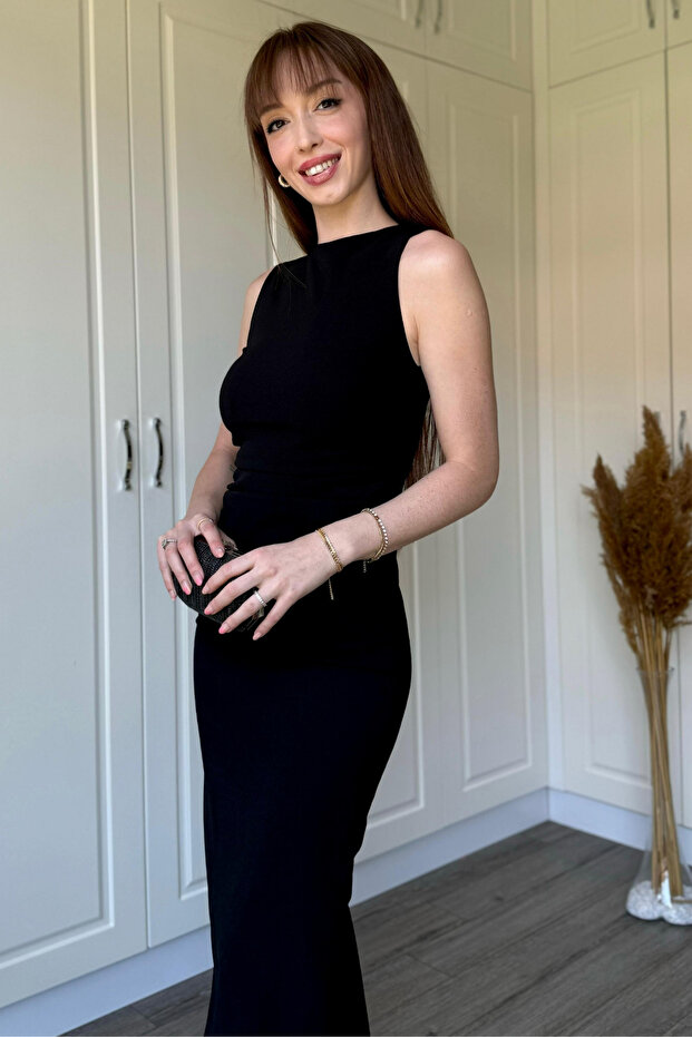 Rochie Midi Neagră Drapeli - 7