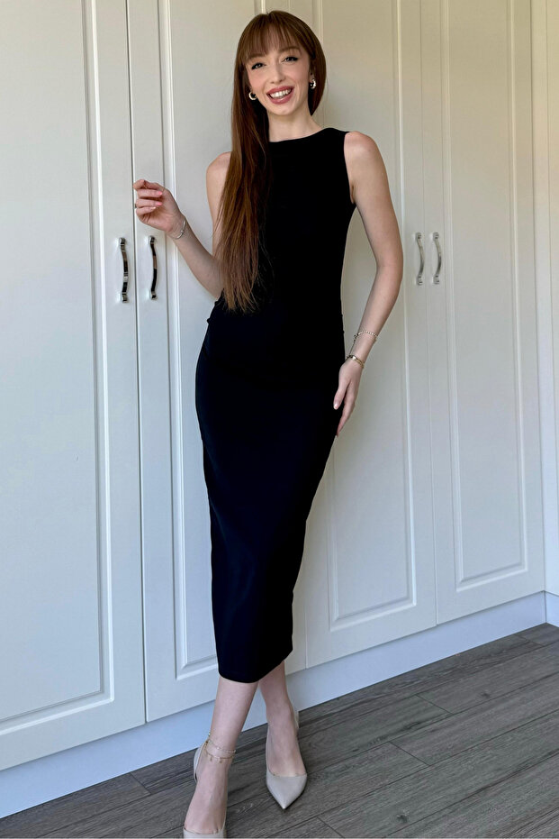 Rochie Midi Bleumarin Drapeli - 4