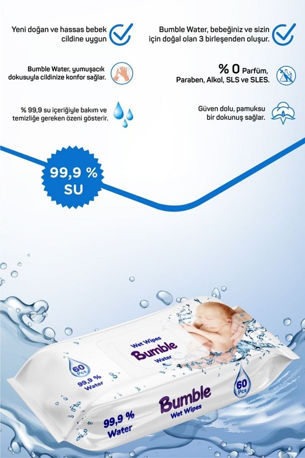 Water Dünyanın En Saf Islak Mendili 60 Yaprak 3 Adet - 8
