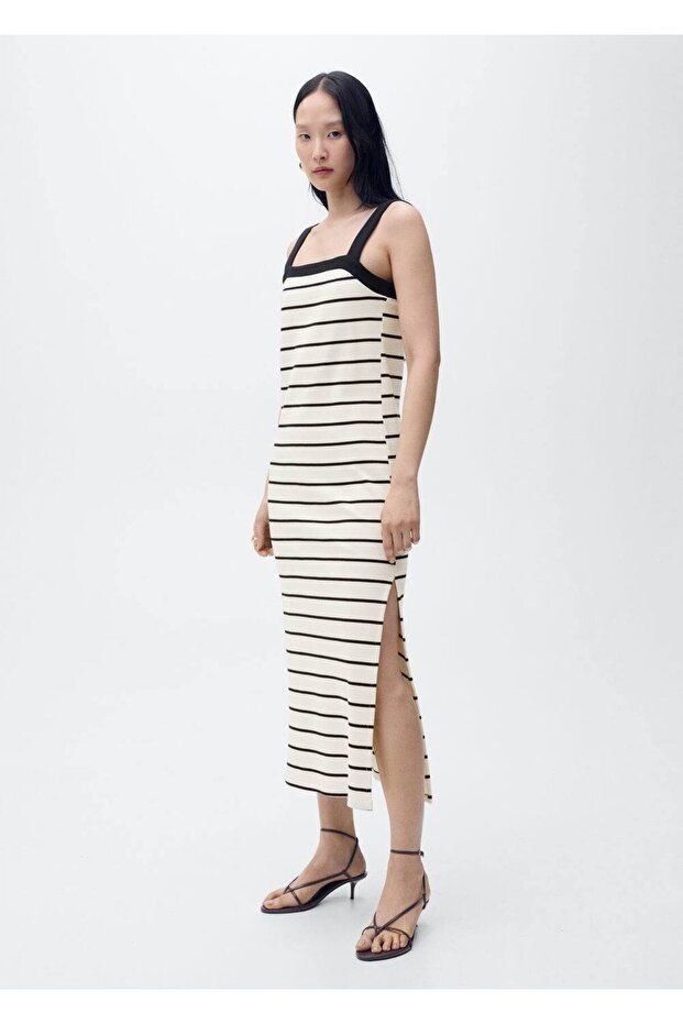 Çizgili midi boy elbise - 2