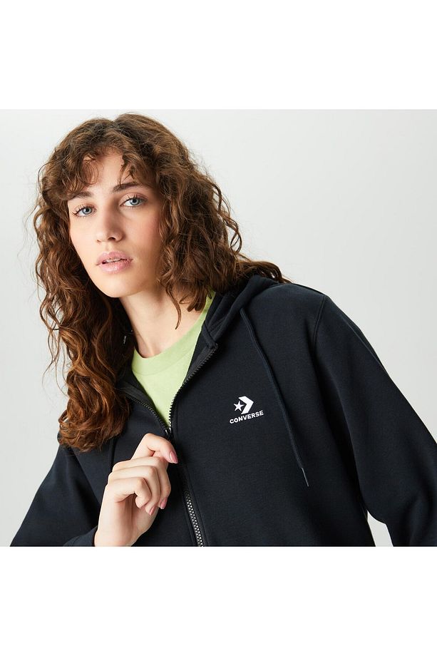 Go-to Embroidered Star Chevron Unisex Siyah Kapüşonlu Eşofman Üstü - 4