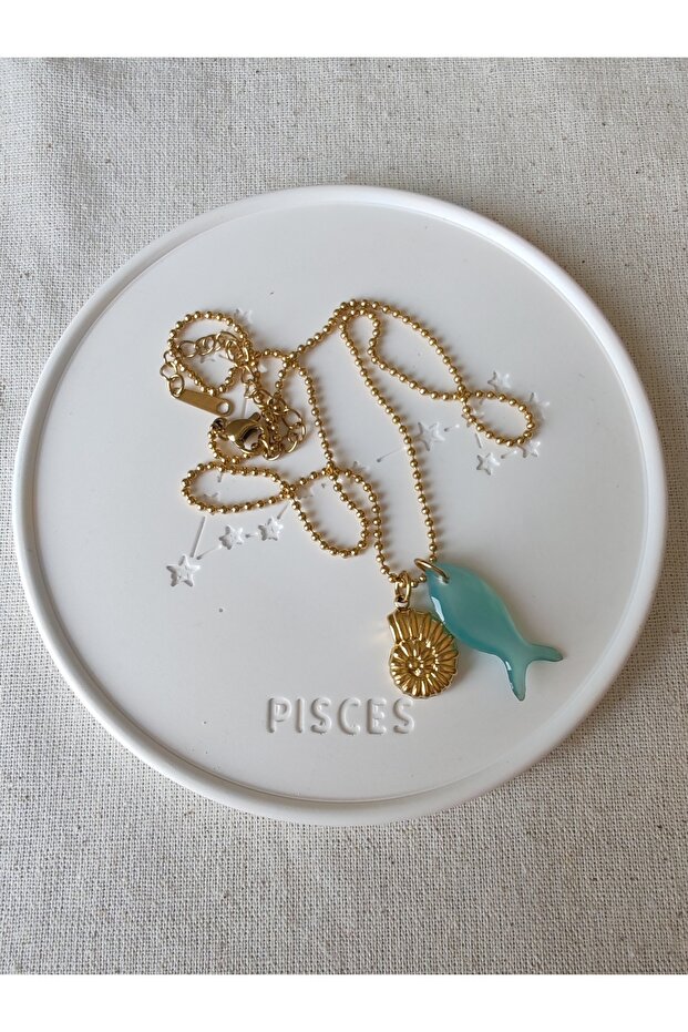 Accessories Blue Fish and Mussel Minimal Steel Necklace