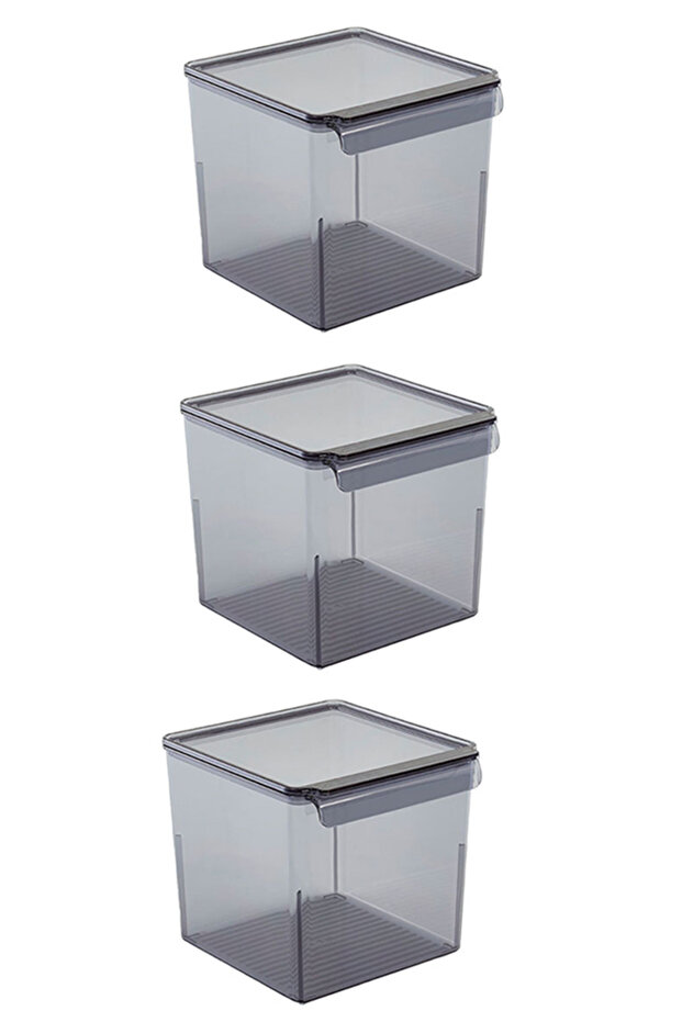 3-Piece Refrigerator Organizer with Lid, In-Cabinet Organizer Storage Container Set 165*178*160 mm - Transparent Black