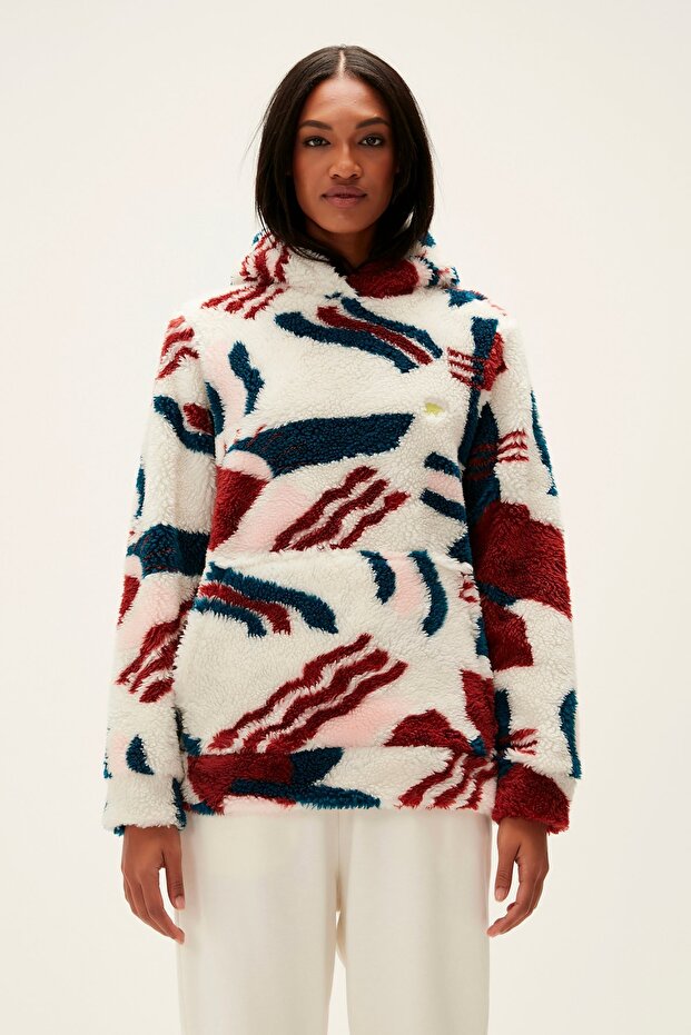 Mina Plush Hoodie Off-White Beyaz Peluş Kadın Kapüşonlu Sweatshirt - 1