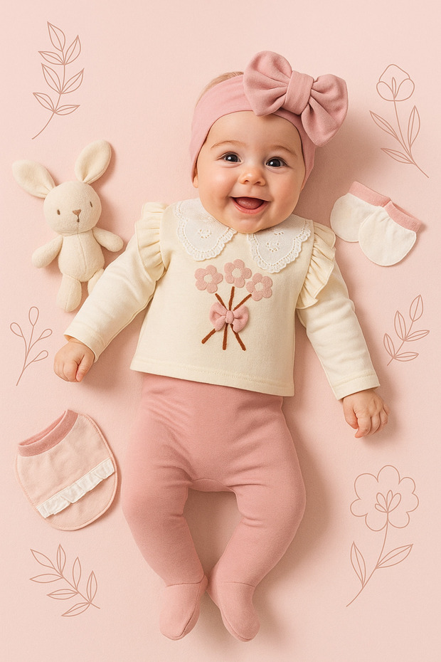 0-3 Months Fisto Collar Baby Girl Newborn 5-Piece Hospital Exit Zibin Set with Underwear Set