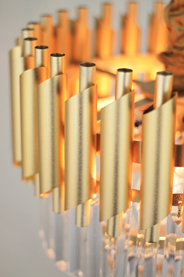 Palmira 45'lik Kristal Taşlı Lüks Avize - (sarı-yaldız) - 7