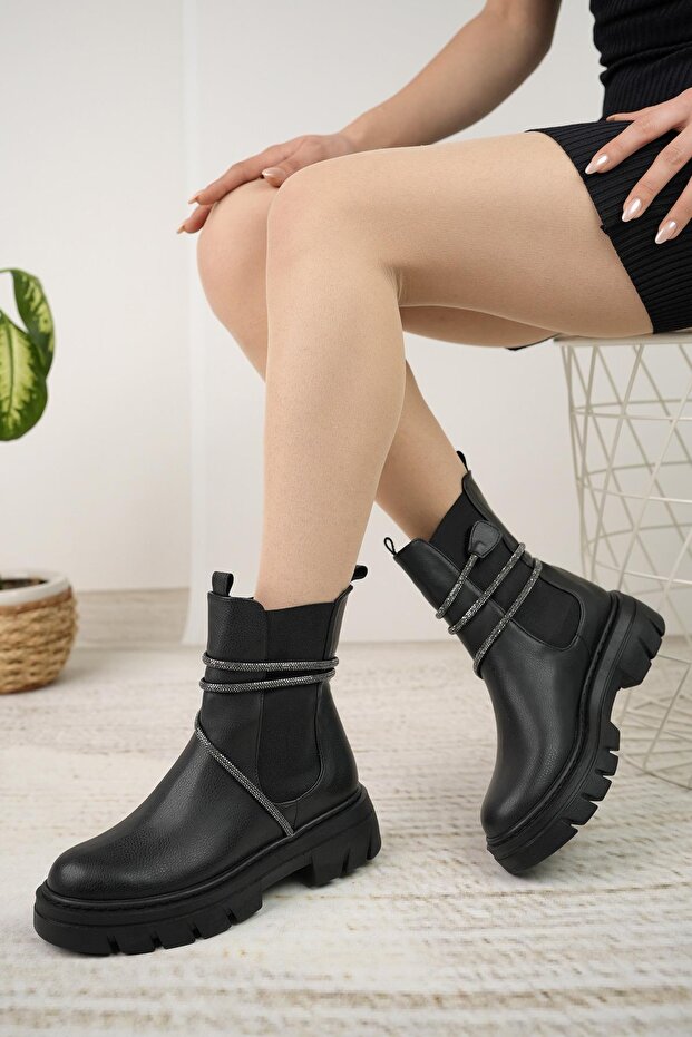 Fncy 205 Siyah Çift Lastikli Kadın Bot - 3