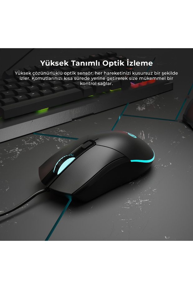 Ms120 Usb Kablolu 2400dpı 4 Tuşlu Rgb Led Aydınlatmalı Optik Gaming Optik Mouse Siyah - 2