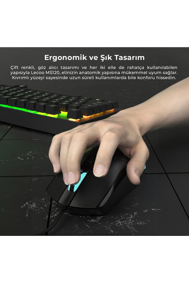 Ms120 Usb Kablolu 2400dpı 4 Tuşlu Rgb Led Aydınlatmalı Optik Gaming Optik Mouse Siyah - 4