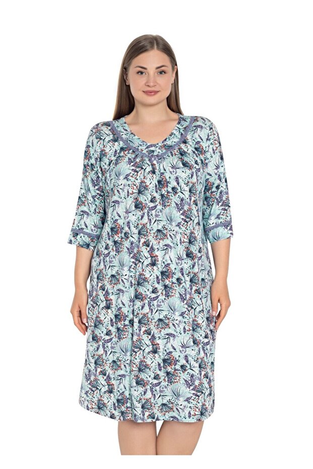 Women's Large Size Lace Detailed Nightgown 13617