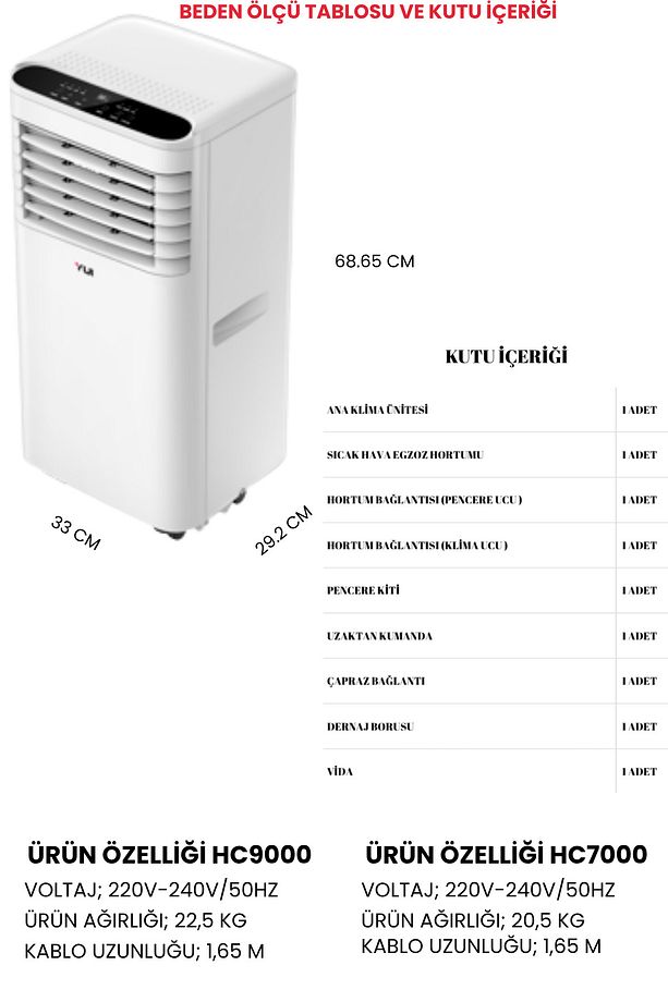HC9000 9000 BTU Soğutma & 7848 BTU Isıtmalı Portatif Klima (Uzaktan Kumandalı) - 5