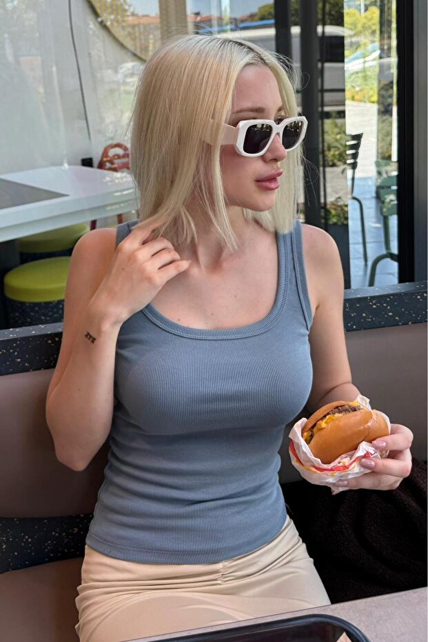 Indigo Ribbed Look Strap Basic Undershirt Mg2057 - 5