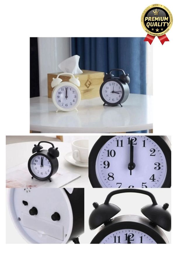 Premium Kalite Dekoratif Pilli Yüksek Sesli Alarmlı Çift Çan Formlu Masaüstü Mini Analog Çalar Saat - 4