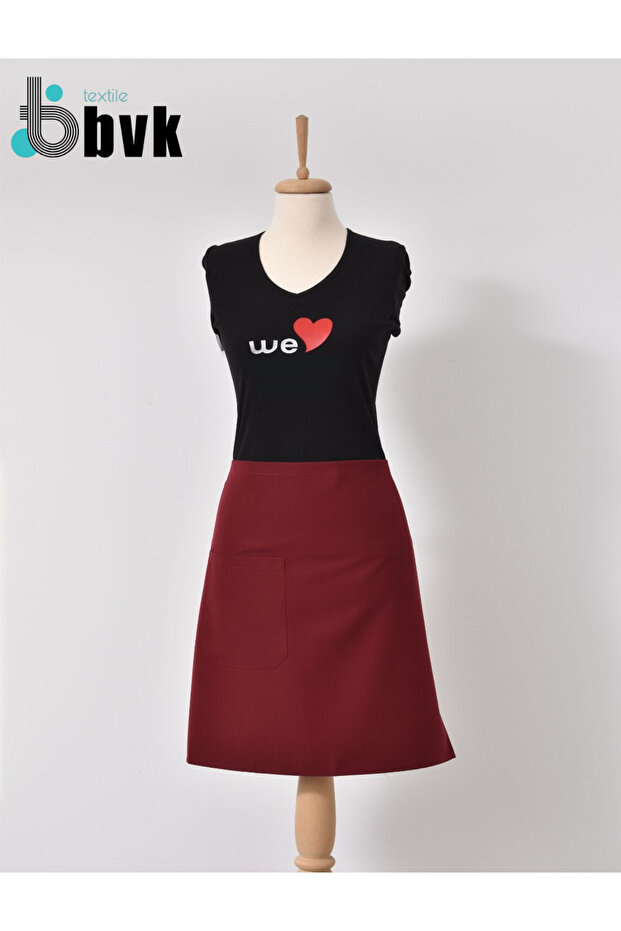 Burgundy Apron-Waist-Tied-Pocketed-Men'S-Cafe Apron