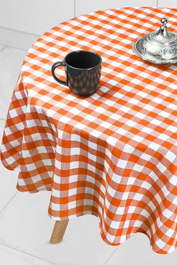 مفرش طاولة مربع كبير مستدير من القماش القطني - 2