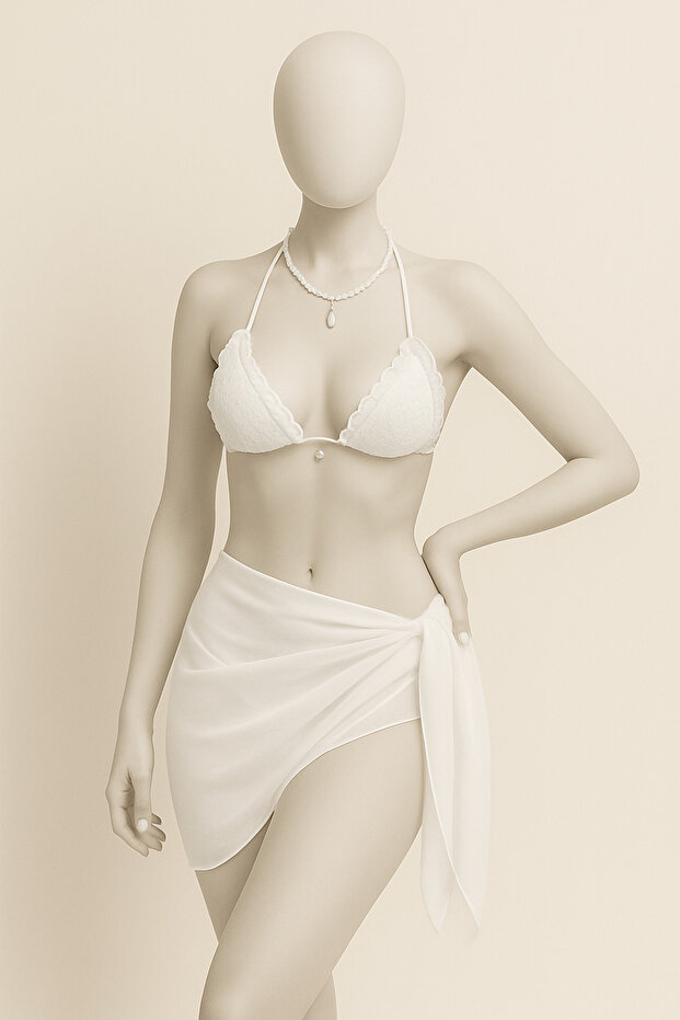 2’li Plaj Pareo Şifon Siyah Ve Beyaz Set 150x50 - 6